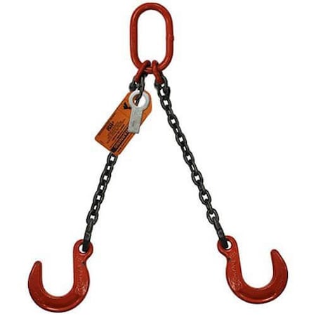 Two Leg Bridle Chain Slng, 3/8 In Dia, 4ft L, Oblong Link To Foundry Hook, 15,200lb Lmt